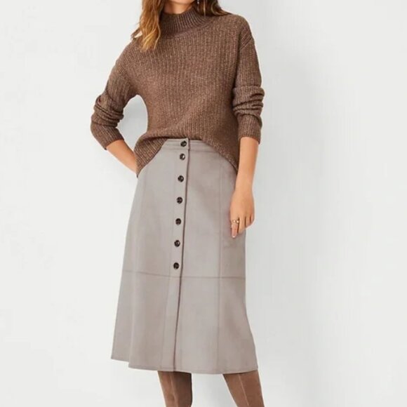 Rarely Worn Ann Taylor Suede A-Line Midi Skirt - Picture 1 of 7
